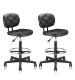 KLASIKA Round Rolling Stool with Adjustable Height and Pu Leather Backrest Swivel Stool Chair for Salon Tattoo Work Office Massage Black (1 Pack-New)