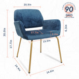 NOVIGO Dining Room Chair Kitchen Chair with Velvet Upholstered Cushion Arms Comfy Back Gold Leg Mid Century Modern Dining Chairs for Kitchen Dining Room Blue Teal