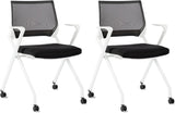 CLATINA Stackable Reception Guest Chair with Wheels, Ergonomic Mesh Lumbar Support Thickened Cushion,Foldable Conference Chair for Meeting Training Waiting Room