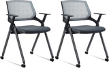 CLATINA Tablet Arm Chair with Caster Wheels Mesh Guest Nesting Stacking for Office School Classroom Training Conference Waiting Room