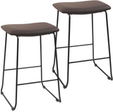 Bar Stool Counter Height Stools with Footrest, Rectangular Bar Chairs, Upholstered PU Leather Metal Frame Stackable Backless Barstools for Kitchen Island, Dining Room, Cafe, Black