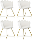 CLATINA Velvet Living Room Chair, Vanity Chair with Back, Shell Accent Chair, Makeup Chair Desk Chair No Wheels with Golden Metal Legs for Living Room Bedroom Dressing Room Study Home, White