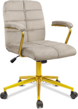 CLATINA Mid-Back Velvet Home Office Desk Chair with Arms, Computer Task Chairs with Wheels Padded Seat, Ergonomic Executive Rolling Swivel Chair with Gold Metal Base for Study Vanity Bedroom