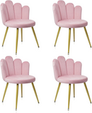 CLATINA Velvet Vanity Chair, Mid Century Modern Upholstered Chair with Back Support, Cute Living Room Chair with Gold Legs, Comfy Makeup Chair for Bedroom Dressing Study No Wheels, Pink