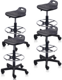 Drafting Rolling Stool Adjustable Height with Foot Rest Breathable PU Seat Cushion Swivel Stools with Wheels, Multi-Purpose Work Stool for Shop, Task, Salon, Black