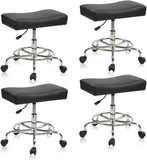 Extra Wide Rolling Stool PU Leather Thickened Seat Cushion with Foot Rest Adjustable Height Swivel with Wheels for Spa Salon Tattoo Work Massage Barstool, Black