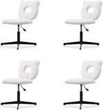 CLATINA Armless Office Desk Chair, Ergonomic Modern Computer Task Chair No Wheels, Cute Bear Shape Vanity Chair Height Adjustable for Home Bedroom Makeup Room Dorm, White