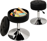 Adjustable Vanity Stool with Storage, Mid-Century Leather Adjustable Swivel Makeup Ottoman Stool, Modern Round Black Vanity Stools Chairs for Living Room, Modern Bedroom Bathroom