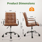 CLATINA Mid-Back Office Chair, Ergonomic Desk Chair with Arms Wheels, Soft PU Leather Swivel Rolling Adjustable Height Executive Computer Chairs, Retro Brown