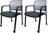 CLATINA Mesh Back Stacking Arm Chairs with Upholstered Fabric Seat and Ergonomic Lumber Support for Office School Church Guest Reception Black