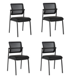 CLATINA Armless Waiting Room Chair with Adjustable Mesh Backrest,Office Guest Reception Chairs with Leather Cushion and Ergonomic Lumbar Support for Conference Lobby Side School,Black,1PK