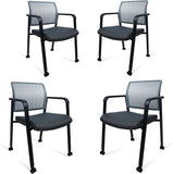 CLATINA Mesh Back Stacking Arm Chairs with Upholstered Fabric Seat and Ergonomic Lumber Support for Office School Church Guest Reception Black