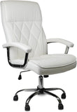 CLATINA Executive Ergonomic Leather Office Chair, Adjustable Height Swivel Computer Desk Chair with Padded Arms&Wheels, Diamond Pattern High Back Lumbar Support(White)