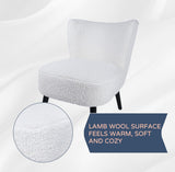 CLATINA Accent Chair Living Room Chairs with Lamb Wool Thickened Padded Upholstered Cushion Backrest and Metal Leg Armless Reading Chair for Small Rooms Bedroom Living Room Office White