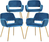 NOVIGO Dining Room Chair Kitchen Chair with Velvet Upholstered Cushion Arms Comfy Back Gold Leg Mid Century Modern Dining Chairs for Kitchen Dining Room Blue Teal