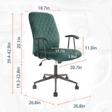 KLASIKA Green Velvet Office Chair Upholstered Home Leisure Desk Chair Vintage Mid-Back Computer Chair Tufted Swivel Chairs with Wheels for, Home Office Study Vanity, Dark Green