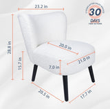 CLATINA Accent Chair Living Room Chairs with Lamb Wool Thickened Padded Upholstered Cushion Backrest and Metal Leg Armless Reading Chair for Small Rooms Bedroom Living Room Office White