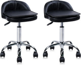 Rolling Swivel Stool with Wheels Cushion Backrest Height Adjustable Massage Chair Reading Vanity Barber Pedicure Spa Leather Salon Chair Tattoo Stool(Black)