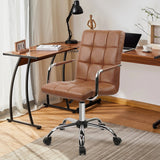 CLATINA Mid-Back Office Chair, Ergonomic Desk Chair with Arms Wheels, Soft PU Leather Swivel Rolling Adjustable Height Executive Computer Chairs, Retro Brown