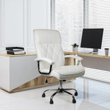 CLATINA Executive Ergonomic Leather Office Chair, Adjustable Height Swivel Computer Desk Chair with Padded Arms&Wheels, Diamond Pattern High Back Lumbar Support(White)