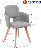 CLATINA Accent Lounge Chair with Arms, Dining Chair with Fabric Cushion and Wood Legs, Mid-Century Modern Dinning Chairs for Living Room Bedroom Kitchen, Grey