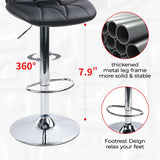 Modern PU Leather Upholstered Bar Stools Set of 2 Swivel 360° Adjustable Barstools with Footrest and Backrest Suitable for Bars Counters Galleries Studios Barstools Bar Height Black