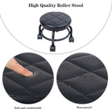 Low Height Rolling Stool with 360° Swivel Comfortable Leather Round Stool with Wheels for Home Cleaning Garage Stool Salon Outdoor Picnic Office Working Black