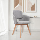 CLATINA Accent Lounge Chair with Arms, Dining Chair with Fabric Cushion and Wood Legs, Mid-Century Modern Dinning Chairs for Living Room Bedroom Kitchen, Grey