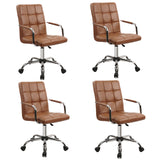 CLATINA Mid-Back Office Chair, Ergonomic Desk Chair with Arms Wheels, Soft PU Leather Swivel Rolling Adjustable Height Executive Computer Chairs, Retro Brown