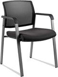 CLATINA Mesh Back Stacking Arm Chairs with Upholstered Fabric Seat and Ergonomic Lumber Support for Office School Church Guest Reception Black