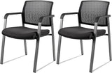 CLATINA Mesh Back Stacking Arm Chairs with Upholstered Fabric Seat and Ergonomic Lumber Support for Office School Church Guest Reception Black