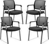 CLATINA Mesh Back Stacking Arm Chairs with Upholstered Fabric Seat and Ergonomic Lumber Support for Office School Church Guest Reception Black