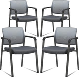 CLATINA Mesh Back Stacking Arm Chairs with Upholstered Fabric Seat and Ergonomic Lumber Support for Office School Church Guest Reception Black