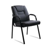 CLATINA Waiting Room Reception Guest Chair,PU Leather Office Desk Chair with Padded Arms No Wheels Braided lines textures design Lumbar Support for Home Desk Conference Room Lobby Meeting Black