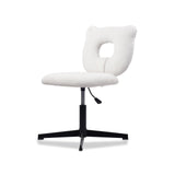 CLATINA Armless Office Desk Chair, Ergonomic Modern Computer Task Chair No Wheels, Cute Bear Shape Vanity Chair Height Adjustable for Home Bedroom Makeup Room Dorm, White