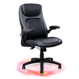 CLATINA Executive Office Chair PU Leather with Adjustable Flip-up Armrests, High Back Ergonomic Computer Task Chair with Lumbar Support Wheels Swivel Rolling Rocking for Home Desk Chair