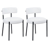 CLATINA White Boucle Dining Room Chairs, Dining Chairs Set of 1, Mid-Century Modern Kitchen Chair Curved Backrest Round Upholstered Sherpa Dining Chair with Metal Legs