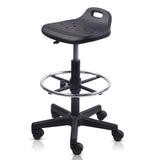 Drafting Rolling Stool Adjustable Height with Foot Rest Breathable PU Seat Cushion Swivel Stools with Wheels, Multi-Purpose Work Stool for Shop, Task, Salon, Black