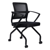 CLATINA Foldable Mesh Ergonomic Training Room Chair Guest Reception Stack Chairs with Caster Wheels and Arms for Office School Church Meeting Conference Training Waiting Room Black