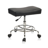 Extra Wide Rolling Stool PU Leather Thickened Seat Cushion with Foot Rest Adjustable Height Swivel with Wheels for Spa Salon Tattoo Work Massage Barstool, Black