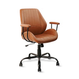 CLATINA Home Office Brown Chair PU Leather Desk Chair with Wheels, Mid Century Modern Office Chair with Armrests and Lumbar Support, Capacity 400lbs