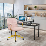 CLATINA Mid-Back Velvet Home Office Desk Chair with Arms, Computer Task Chairs with Wheels Padded Seat, Ergonomic Executive Rolling Swivel Chair with Gold Metal Base for Study Vanity Bedroom