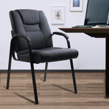 CLATINA Waiting Room Reception Guest Chair,PU Leather Office Desk Chair with Padded Arms No Wheels Braided lines textures design Lumbar Support for Home Desk Conference Room Lobby Meeting Black