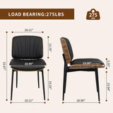 CLATINA Kitchen Dining Chairs, Mid Century Modern Upholstered PU Leather Chair with Walnut Back and Upholstered Seat, Dining Chairs with Metal Legs for Kitchen Dining Room Living Bedroom, Black