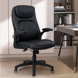 CLATINA Executive Office Chair PU Leather with Adjustable Flip-up Armrests, High Back Ergonomic Computer Task Chair with Lumbar Support Wheels Swivel Rolling Rocking for Home Desk Chair