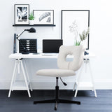 CLATINA Armless Office Desk Chair, Ergonomic Modern Computer Task Chair No Wheels, Cute Bear Shape Vanity Chair Height Adjustable for Home Bedroom Makeup Room Dorm, White