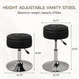 Adjustable Vanity Stool with Storage, Mid-Century Leather Adjustable Swivel Makeup Ottoman Stool, Modern Round Black Vanity Stools Chairs for Living Room, Modern Bedroom Bathroom