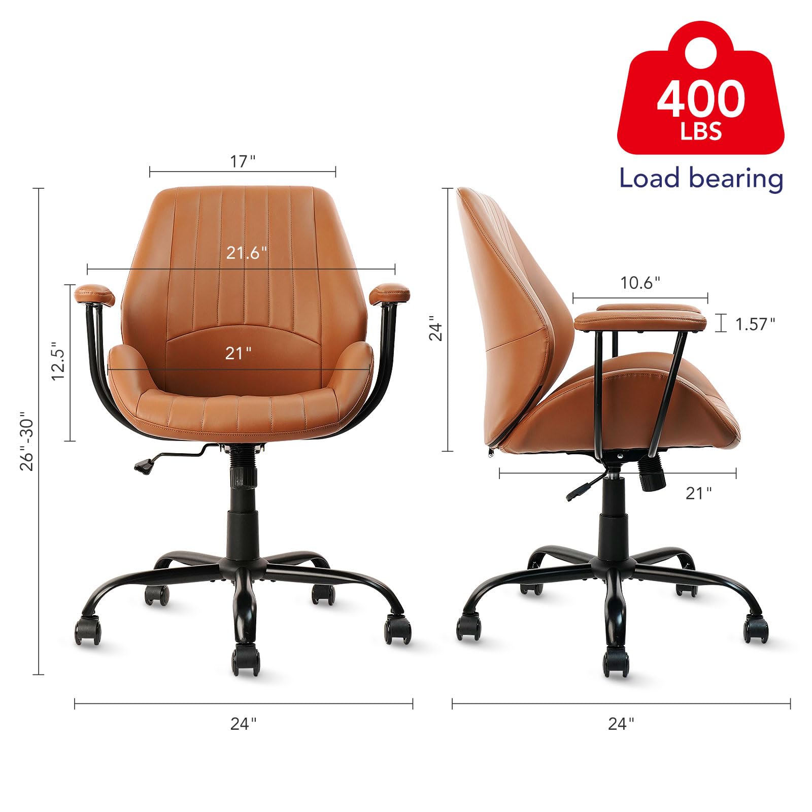 CLATINA Home Office Brown Chair PU Leather Desk Chair with Wheels, Mid –  FURNGO