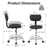 Drafting Chair Rolling Stool Adjustable Height with Back Support Foot Rest and Wheels Multi-Purpose Desk Chair for Home Office Bar Kitchen Shop, Black