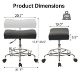 Extra Wide Rolling Stool PU Leather Thickened Seat Cushion with Foot Rest Adjustable Height Swivel with Wheels for Spa Salon Tattoo Work Massage Barstool, Black